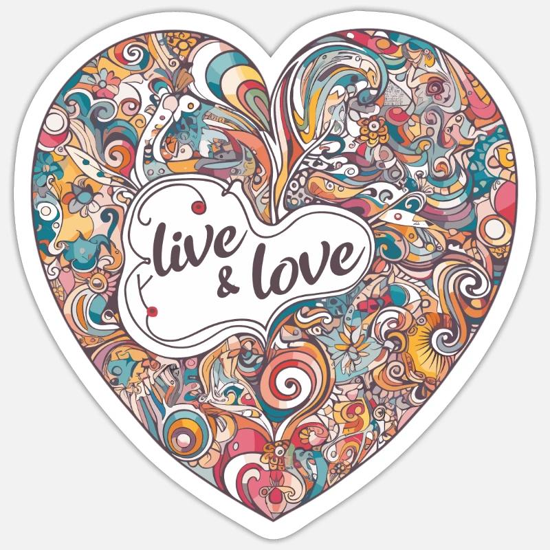 Buntes Herz - live & love - Sticker size S (10 x 10 cm) - white matte