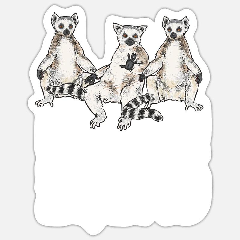 Lémurien à queue annelée - Sticker taille S (10 x 10 cm) - blanc mat