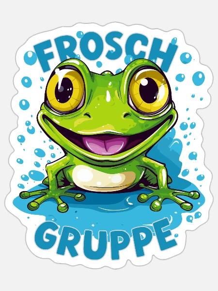 Cartoon Froschgruppe Kindergarten Gruppentier - Sticker Größe S (10 x 10 cm) - Mattweiß
