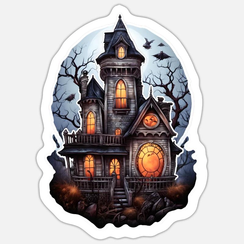 Maison hantée - Sticker taille S (10 x 10 cm) - blanc mat