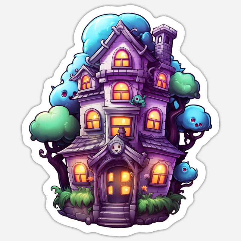 Comic Spukhaus - Sticker Größe S (10 x 10 cm) - Mattweiß