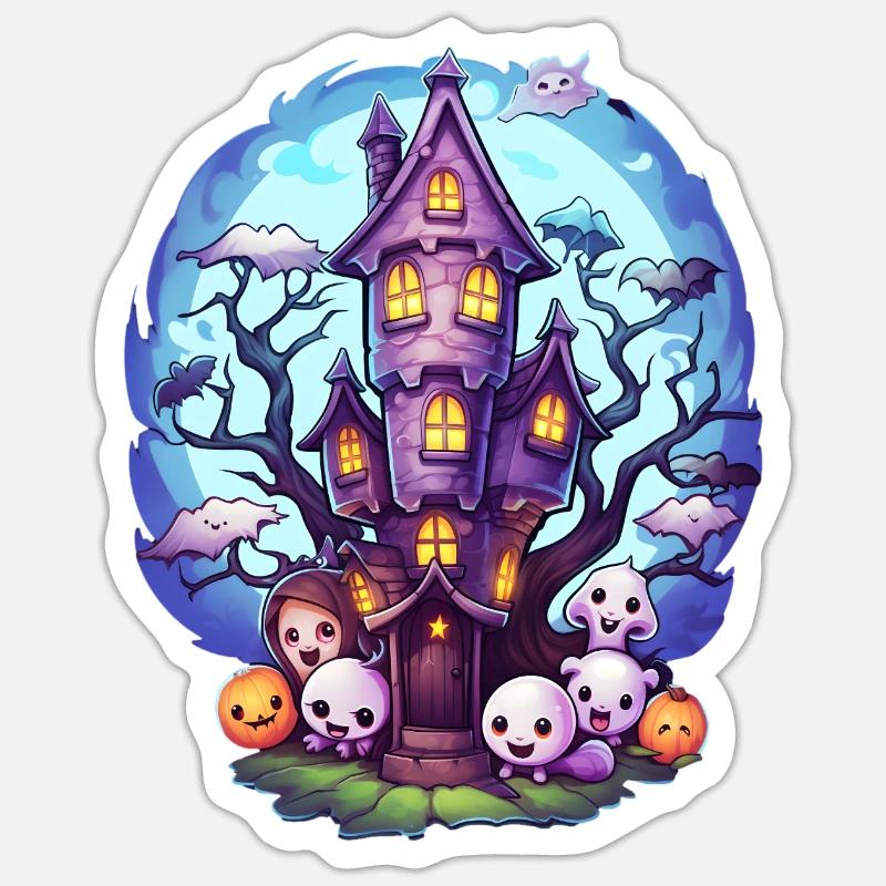 Maison hantée d’anime - Sticker taille S (10 x 10 cm) - blanc mat