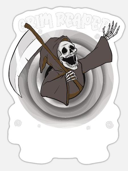 Lustiger Gruseliger Sensenmann, Toter - Sticker Größe S (10 x 10 cm) - Mattweiß