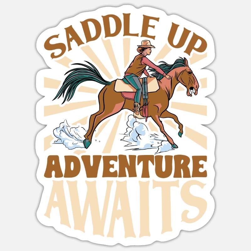 Selle - l’aventure vous attend - chevaux - Sticker taille S (10 x 10 cm) - blanc mat