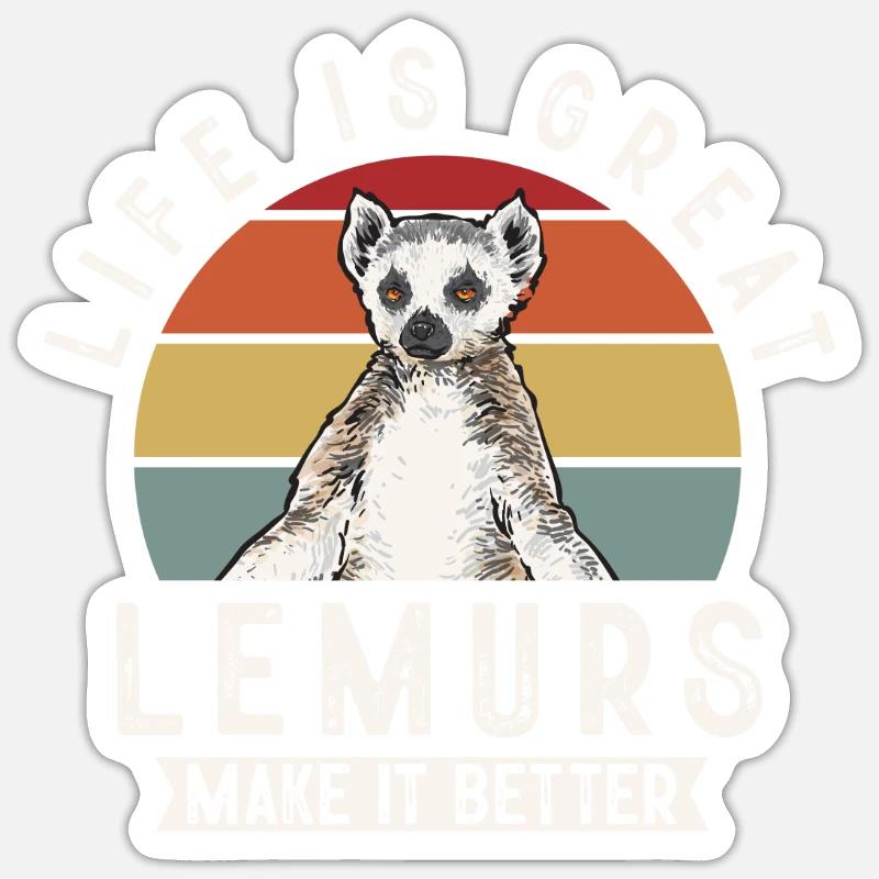 Lémurien à queue annelée - Sticker taille S (10 x 10 cm) - blanc mat