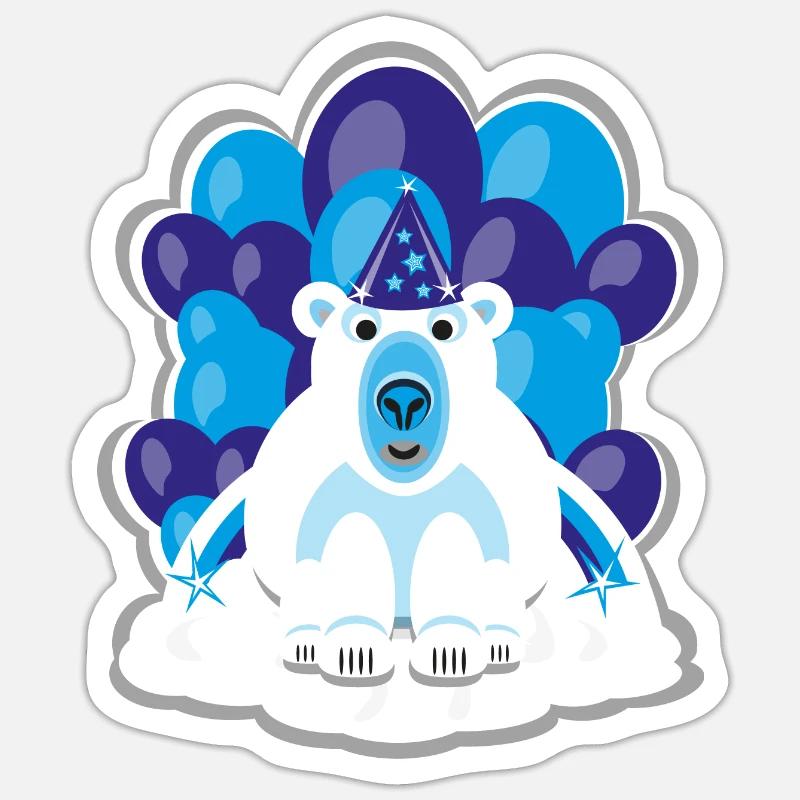 Geburtstags Eisbär mit Luftballons in Blau. - Sticker Größe S (10 x 10 cm) - Mattweiß