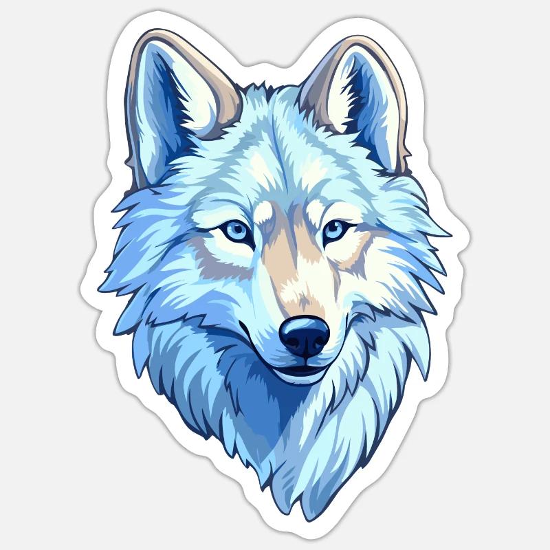 Wolf Kostüm blauer Wolfskopf Werwolf und Sticker Größe S (10 x 10 cm)