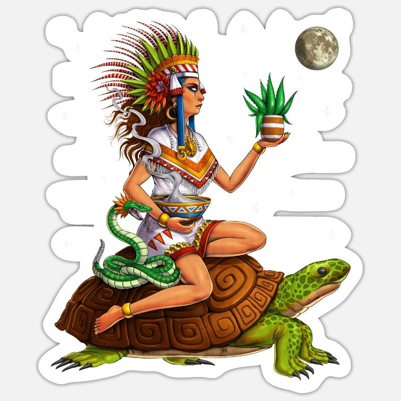 Déesse aztèque Mayahuel - Sticker taille S (10 x 10 cm) - blanc mat