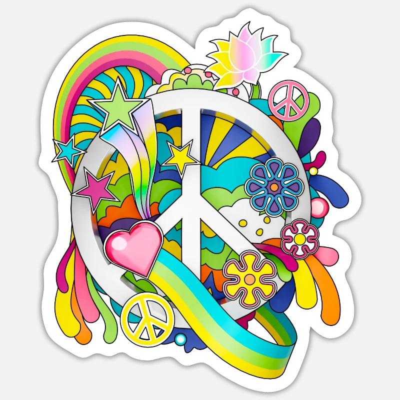 Conception de signes de paix rétro colorés - Sticker taille S (10 x 10 cm) - blanc mat