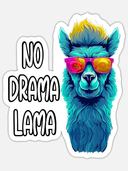 No Drama Lama mit Sonnenbrille Neon Alpaka - Sticker Größe S (10 x 10 cm) - Mattweiß