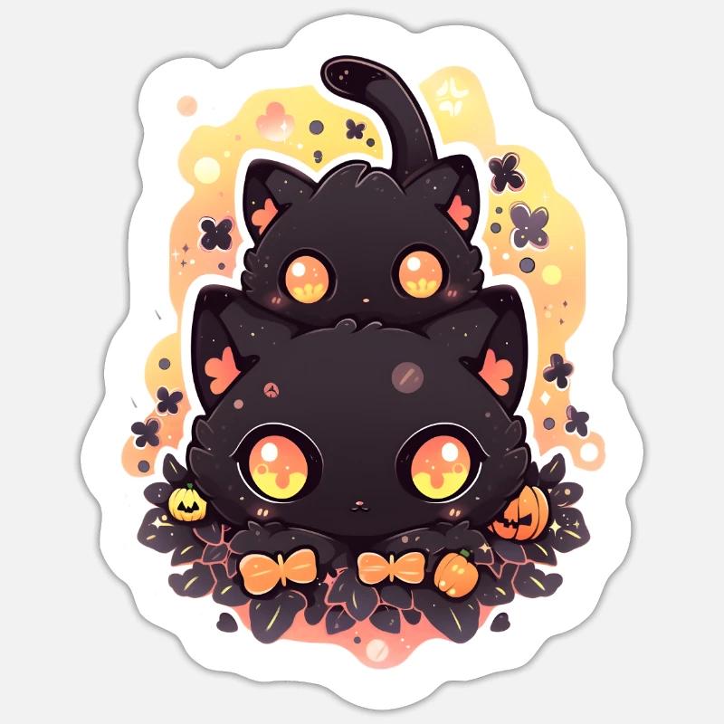 Chat Anime Chat Noir - Sticker taille S (10 x 10 cm) - blanc mat
