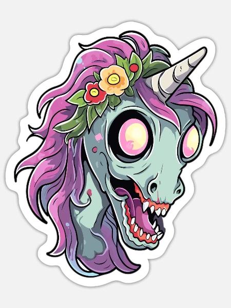 Spooky Halloween Zombie Unicorn Horror Halloween - Sticker Größe S (10 x 10 cm) - Mattweiß