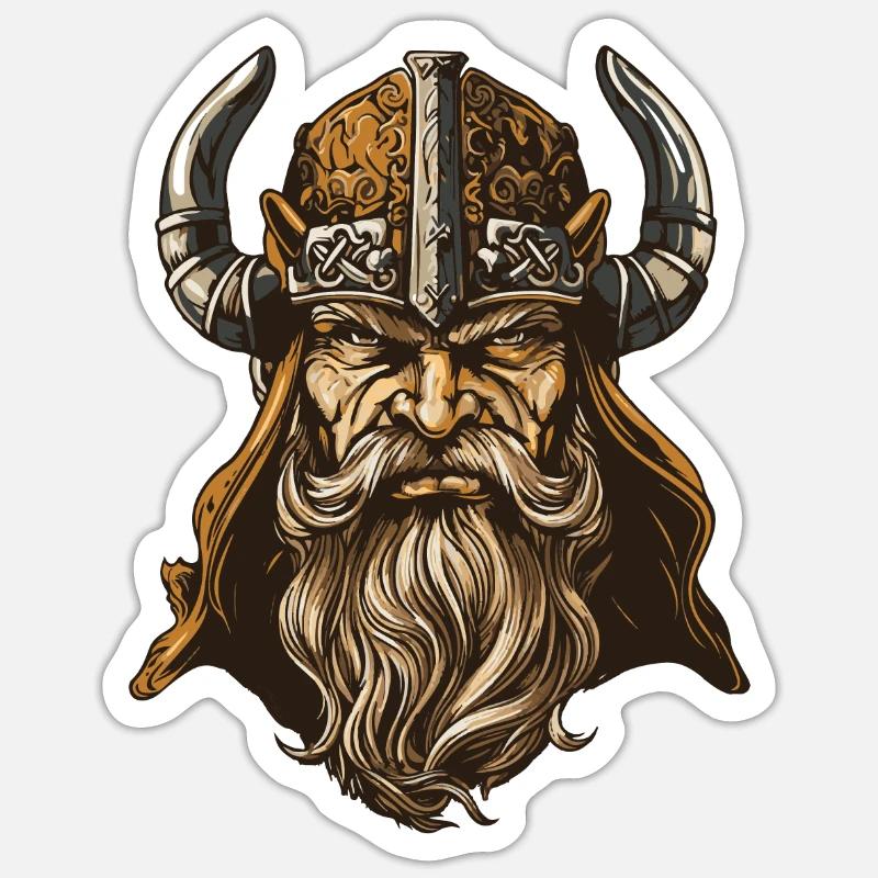 Guerrier viking Valhalla Odin - Sticker taille S (10 x 10 cm) - blanc mat