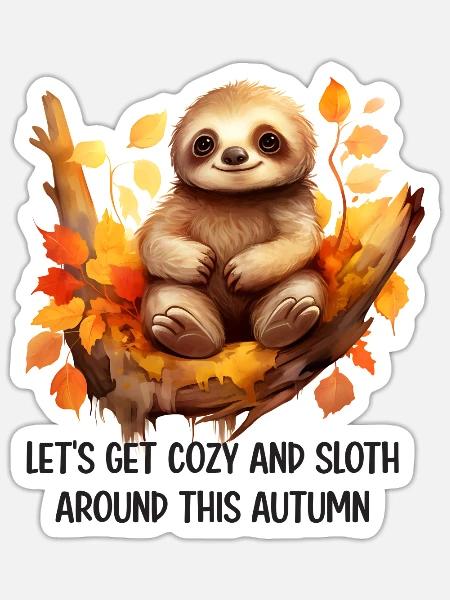 Niedliches Herbst-Faultier Design für Langschläfer - Sticker Größe S (10 x 10 cm) - Mattweiß