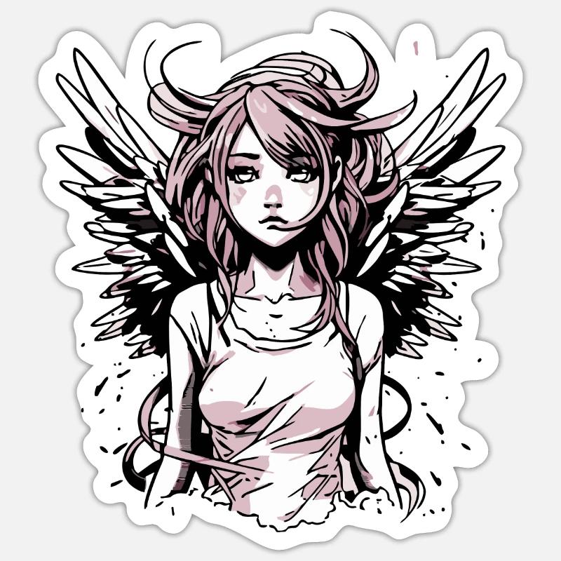 Fille ange moderne Sticker taille S (10 x 10 cm)