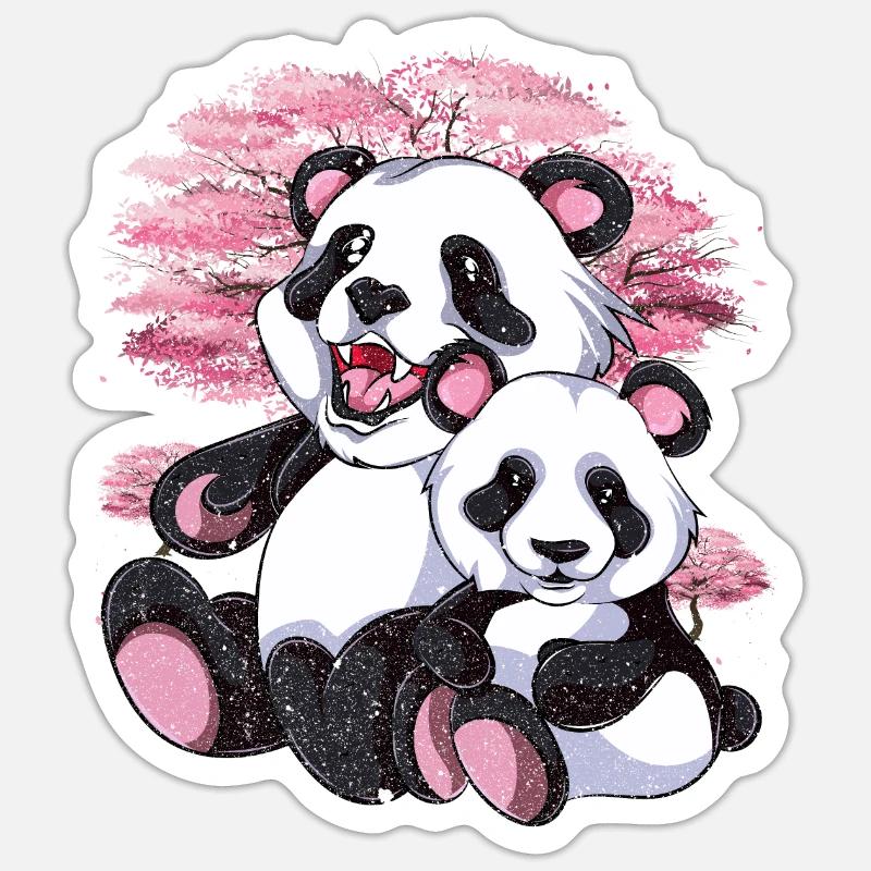 Kirschblüten Baum Panda Bär Geschenk Sakura Panda Sticker Größe S (10 x 10 cm)