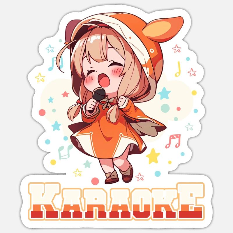 Filles Manga Anime Karaoké - Sticker taille S (10 x 10 cm) - blanc mat