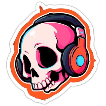 Drum and Bass Rave DJ Crâne mélomane EDM DJ - Sticker taille S (10 x 10 cm) - blanc mat - Devant