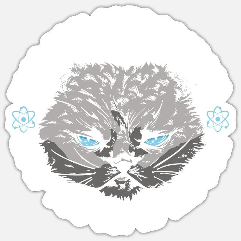 Physique Phyker Cat Physique quantique - Sticker taille S (10 x 10 cm) - blanc mat