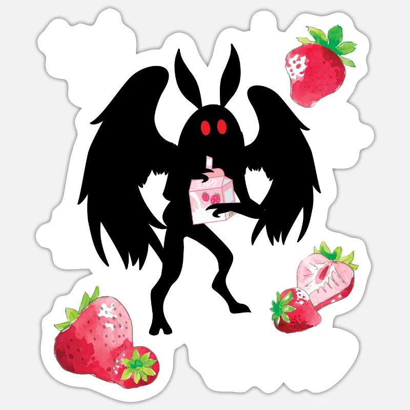 Mothman Erdbeereen Shake - Sticker Größe S (10 x 10 cm) - Mattweiß