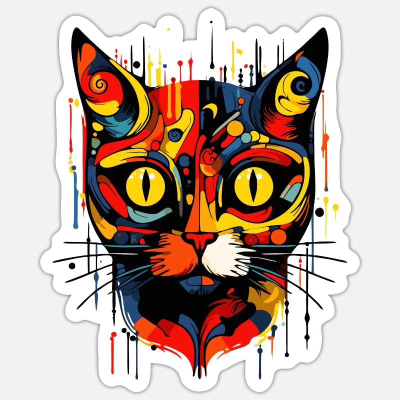 Chat d’art abstrait - Sticker taille S (10 x 10 cm) - blanc mat