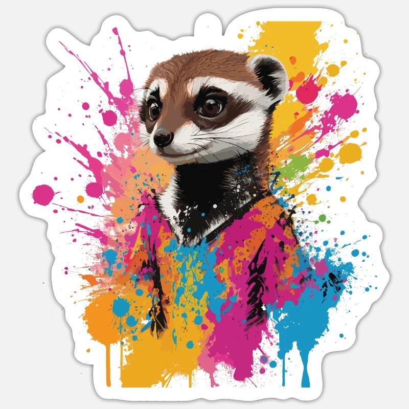 Graffiti Suricate Art Peinture Dessin Coloré - Sticker taille S (10 x 10 cm) - blanc mat