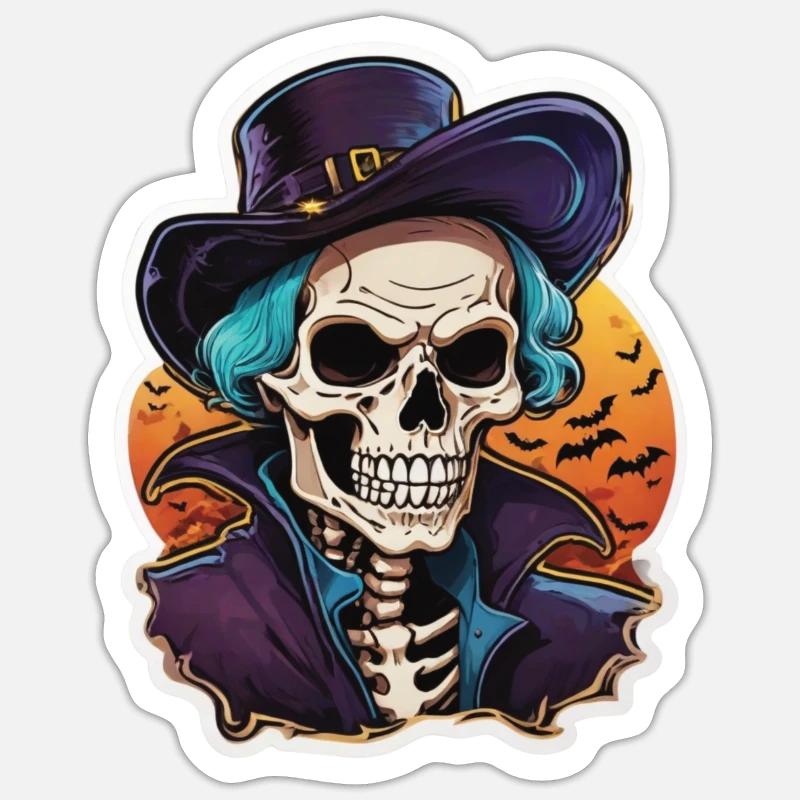 Skeleton Helloween Skull Skeleton Costume - Sticker taille S (10 x 10 cm) - blanc mat