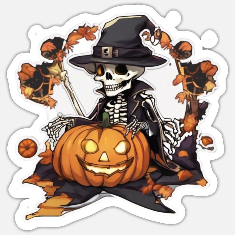 Skeleton Helloween Skull Skeleton Costume - Sticker taille S (10 x 10 cm) - blanc mat