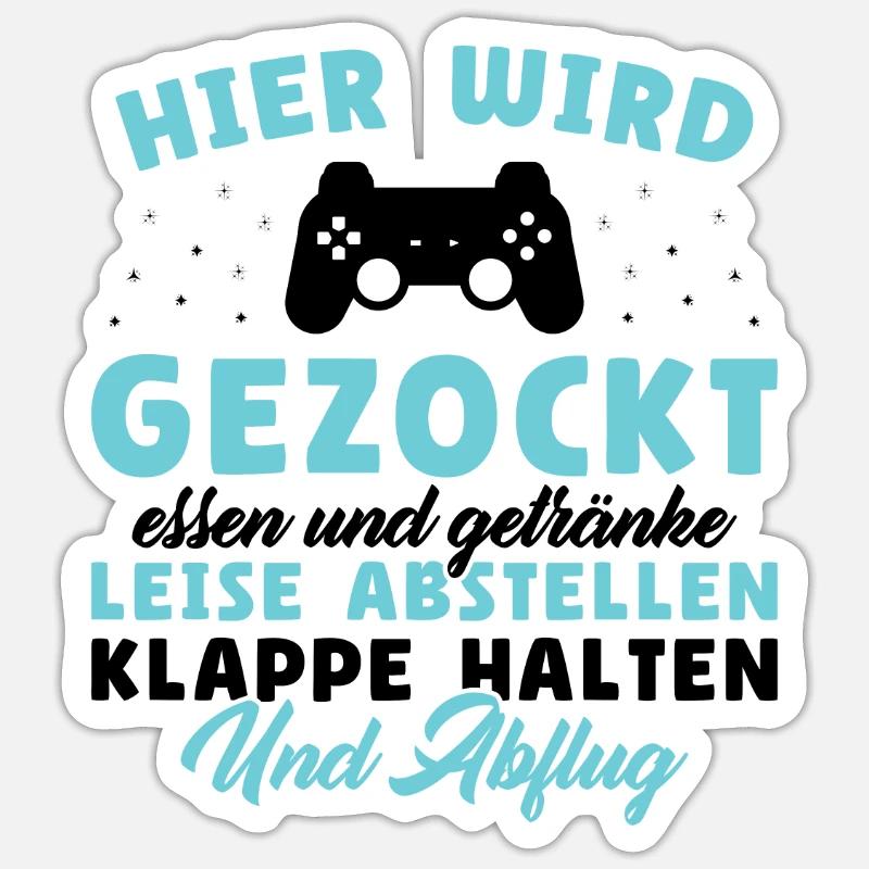 Hier wird gezockt essen und getränke leise - Sticker Größe S (10 x 10 cm) - Mattweiß