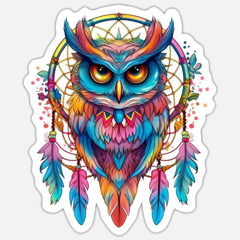 Eule Traumfänger Vogel Federn - Sticker Größe S (10 x 10 cm) - Mattweiß