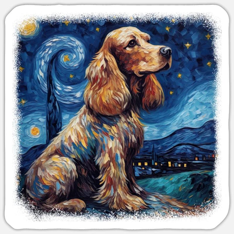 Cocker Spaniel Van gogh starry night - Sticker Größe S (10 x 10 cm) - Mattweiß