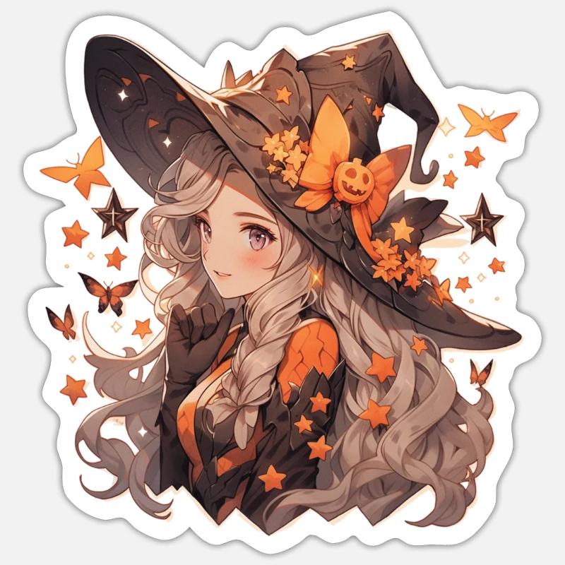 Sorcière Sorcière Sorcière Halloween Tenue de Sorcière - Sticker taille S (10 x 10 cm) - blanc mat