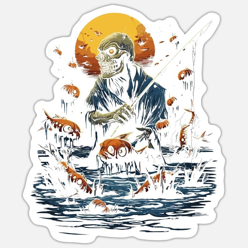Pêcheur effrayant pêcheur d’Halloween effrayant - Sticker taille S (10 x 10 cm) - blanc mat