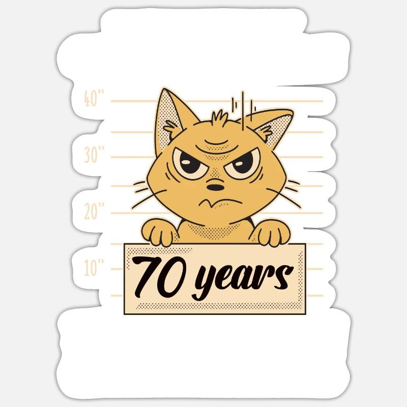Chat stressé d’anniversaire de 70 ans - Sticker taille S (10 x 10 cm) - blanc mat