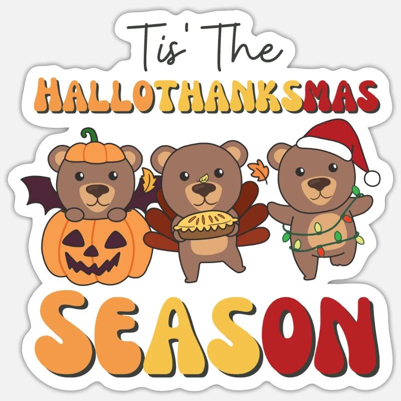 Tis' l’ours de saison Hallothanksmas - Sticker taille S (10 x 10 cm) - blanc mat