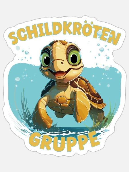 Comic Schildkrötengruppe Kindergarten Gruppentier - Sticker Größe S (10 x 10 cm) - Mattweiß