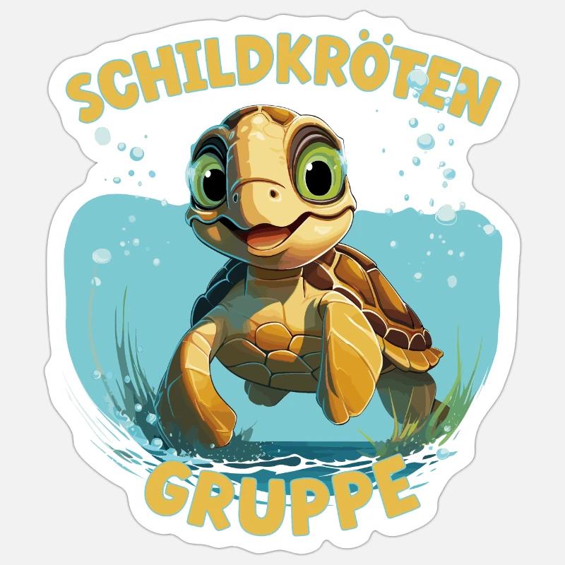 Comic Schildkrötengruppe Kindergarten Gruppentier - Sticker Größe S (10 x 10 cm) - Mattweiß