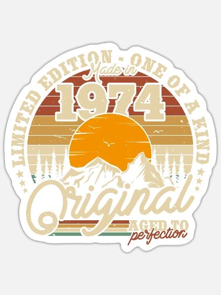Vintage 1974 Geburtstagsgeschenk - Sticker Größe S (10 x 10 cm) - Mattweiß