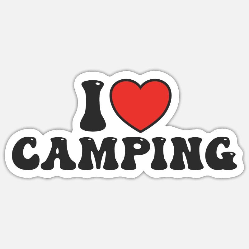 J’adore le camping - Sticker taille S (10 x 10 cm) - blanc mat