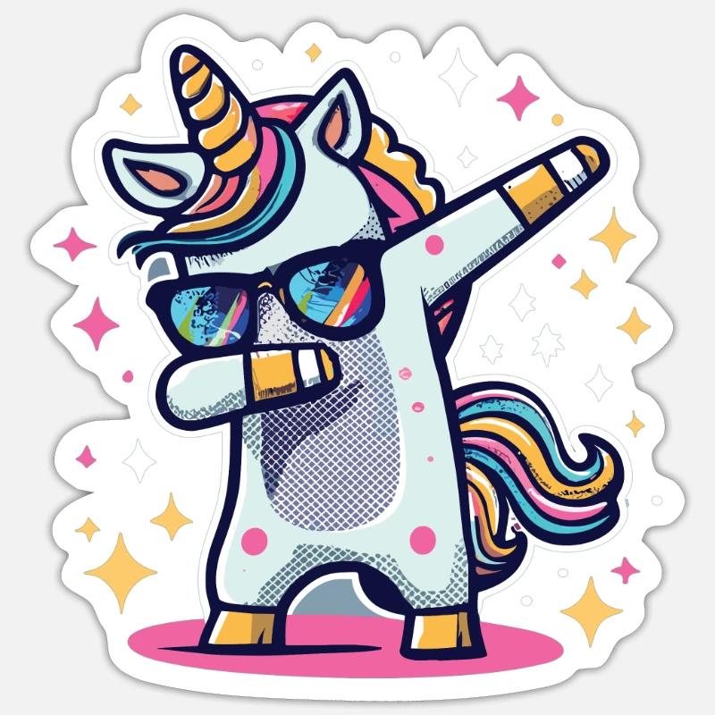 Dab Dabbing Unicorn Dabbendes Einhorn Tanz - Sticker Größe S (10 x 10 cm) - Mattweiß