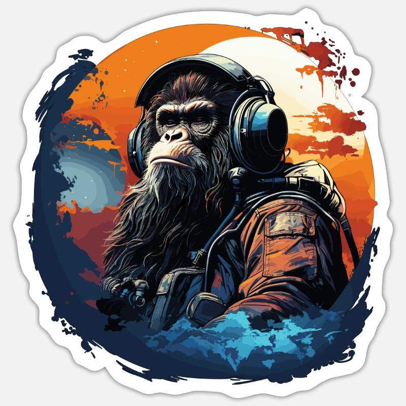 Cooler Affe mit Kopfhörer - Ape, Monkey Graphics Sticker Größe S (10 x 10 cm)