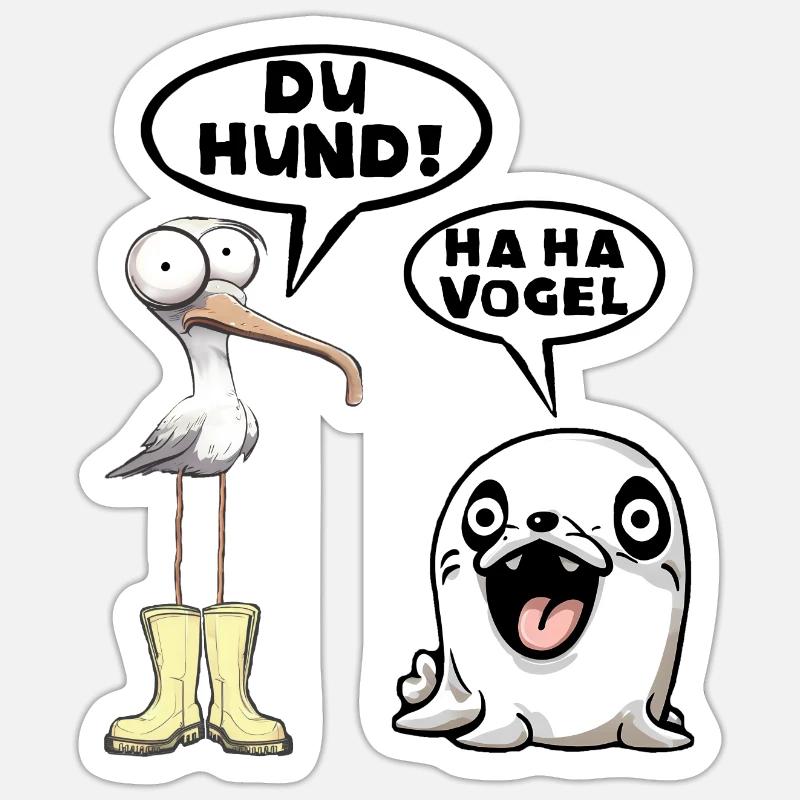Seehund Möwe Vogel Hund - Sticker Größe S (10 x 10 cm) - Mattweiß