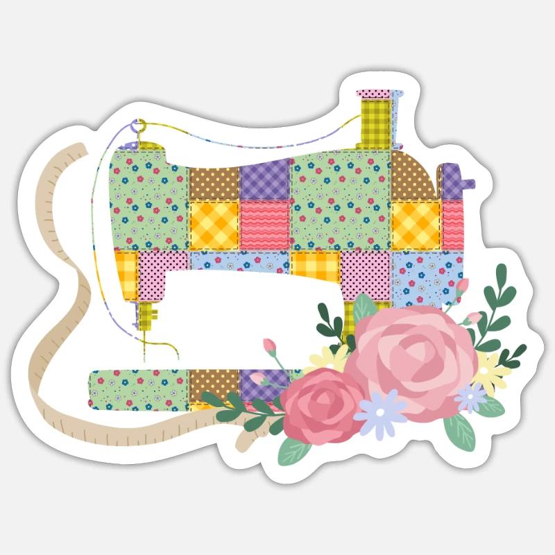 Fleur Machine à coudre Couturière Couturière Couturière - Sticker taille S (10 x 10 cm) - blanc mat