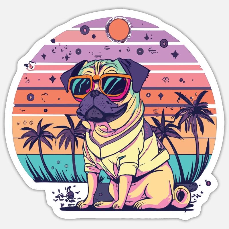 Mops Mops Hund Mops Geschenke Mops Sonnenbrille - Sticker Größe S (10 x 10 cm) - Mattweiß