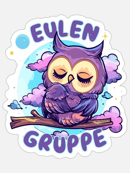 Süßes Eulengruppe Kindergarten Gruppentier Eule - Sticker Größe S (10 x 10 cm) - Mattweiß