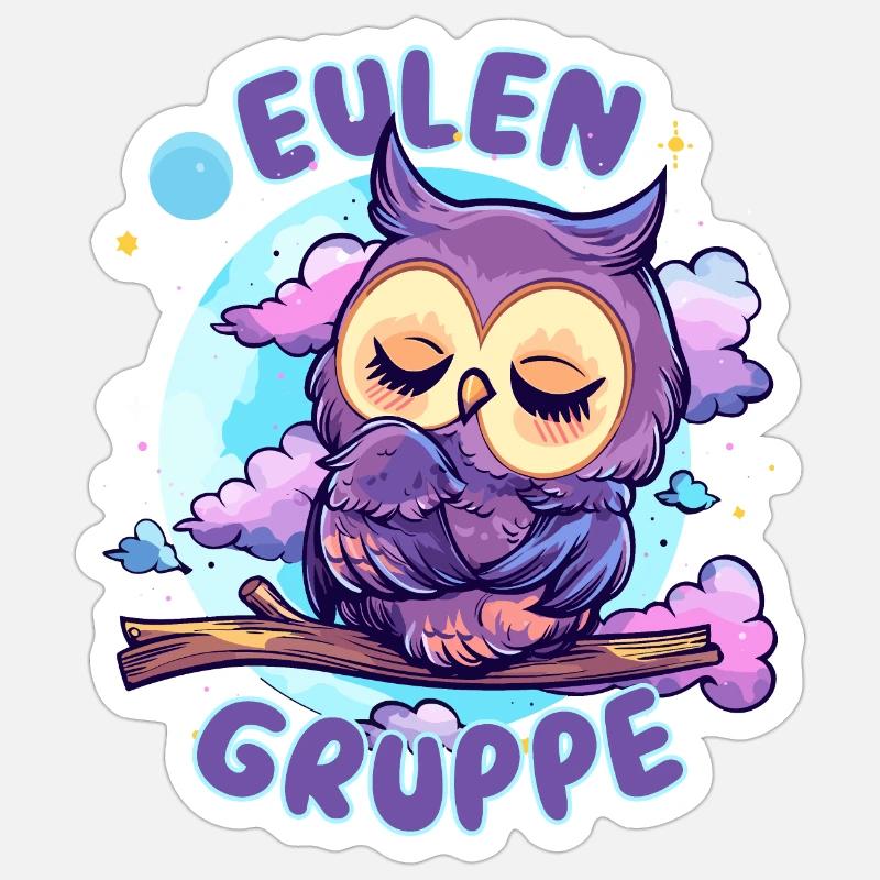 Süßes Eulengruppe Kindergarten Gruppentier Eule - Sticker Größe S (10 x 10 cm) - Mattweiß