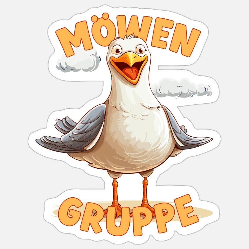 Comic Möwengruppe Kindergarten Gruppentier Möwe - Sticker Größe S (10 x 10 cm) - Mattweiß