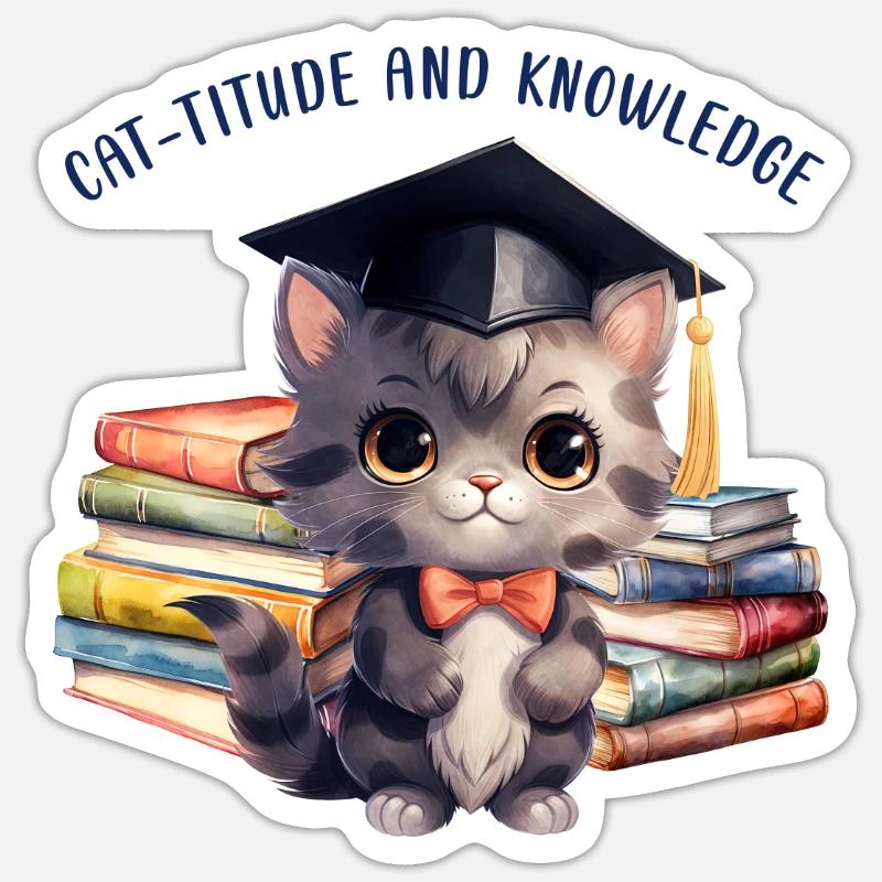 "Cat-Titude And Knowledge" - Sticker size S (10 x 10 cm) - white matte