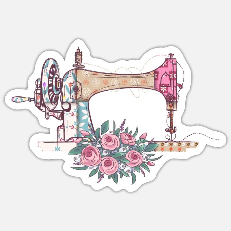 Machine à coudre florale Couturière de fleurs Couturière de loisir - Sticker taille S (10 x 10 cm) - blanc mat