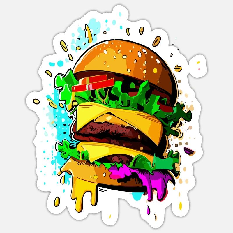 Graffiti Burger Farbenfroher Cheeseburger - Sticker Größe S (10 x 10 cm) - Mattweiß